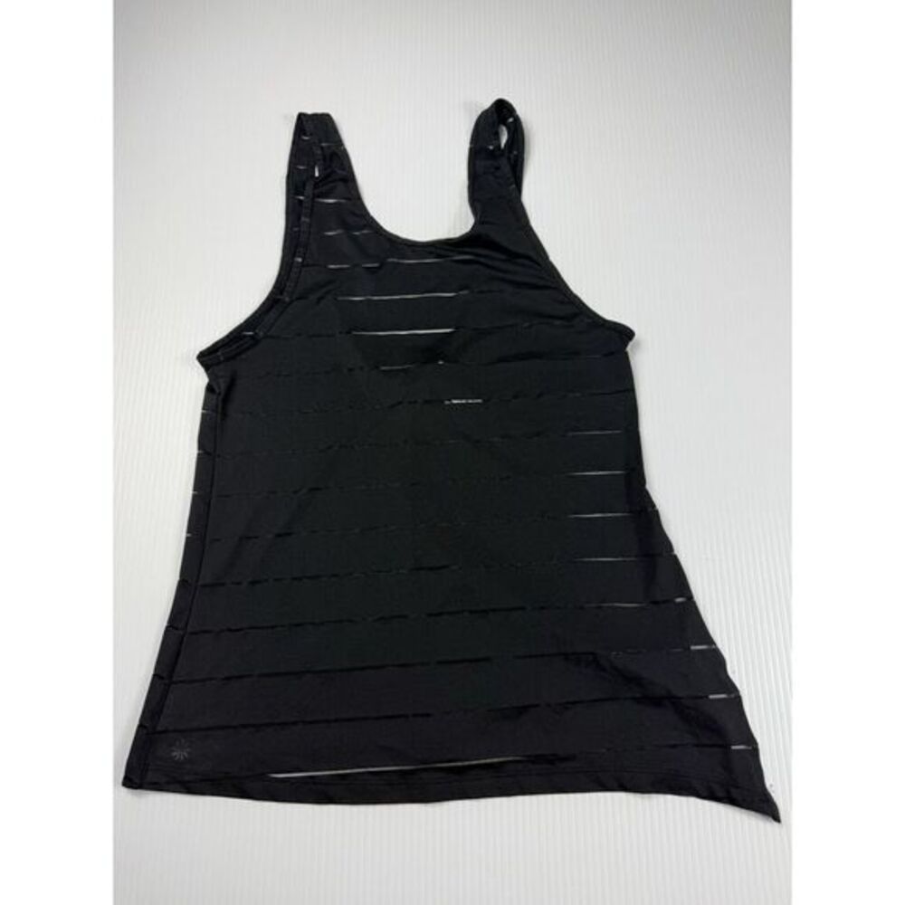 Athleta Max Out Tank Top Womens Medium Black Sheer Stripe Side Tie 906563 XS